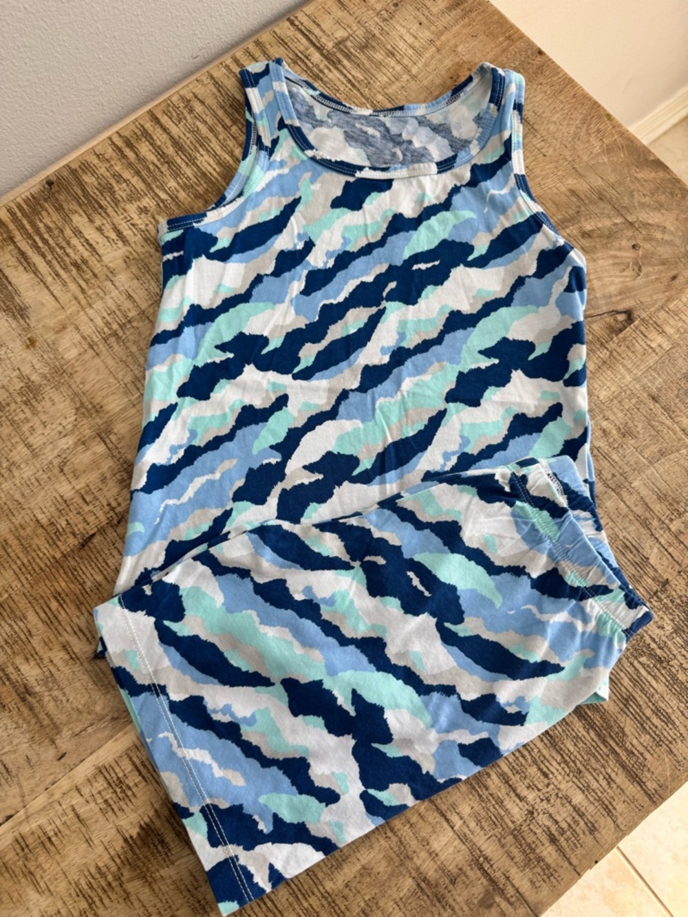 Blue Wave Print Kids Matching Set - Tank Top & Shorts